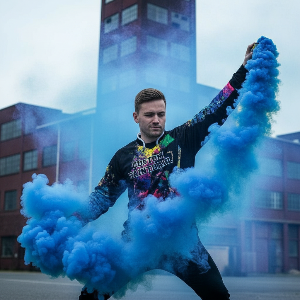 Buntes Paintball Trikot mit Farbgranaten- und Splash-Design