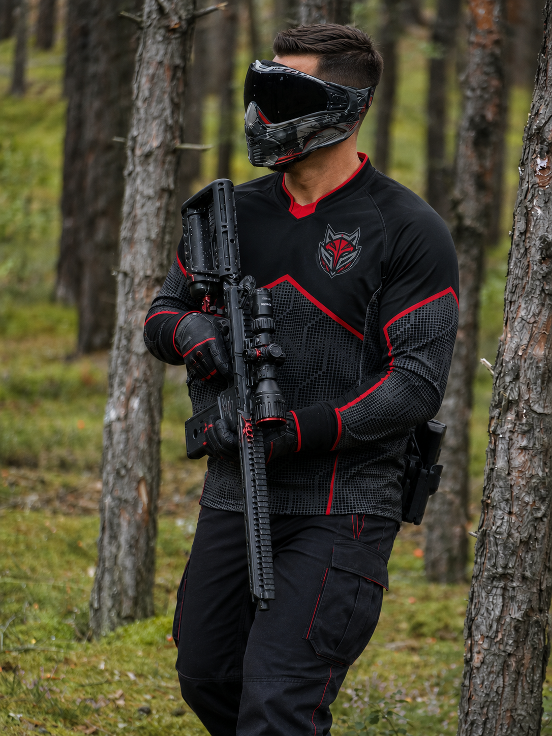 Paintball Teamjersey Wut – individueller Look 1 Rot-schwarzes Paintball Teamjersey Wut mit individuellem Logo