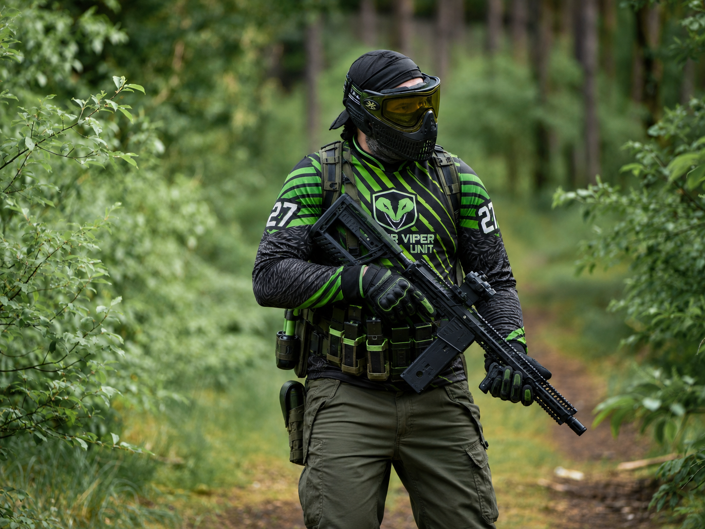Grünes Paintballtrikot für Woodland und Scenario Grünes Custom Paintballtrikot für Woodland und Scenario