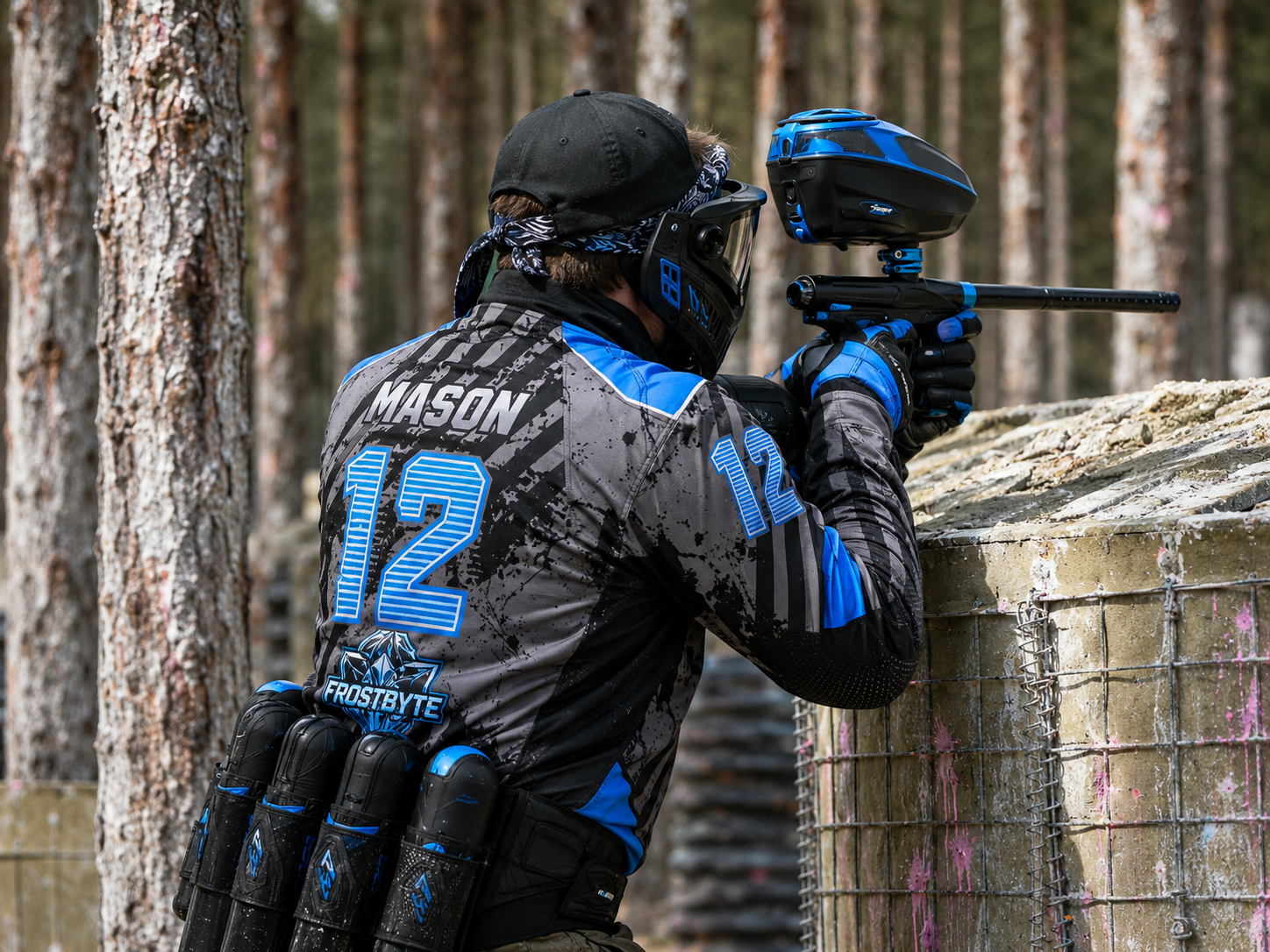 Blau-graues Paintball Trikot mit individuellem Spielernamen